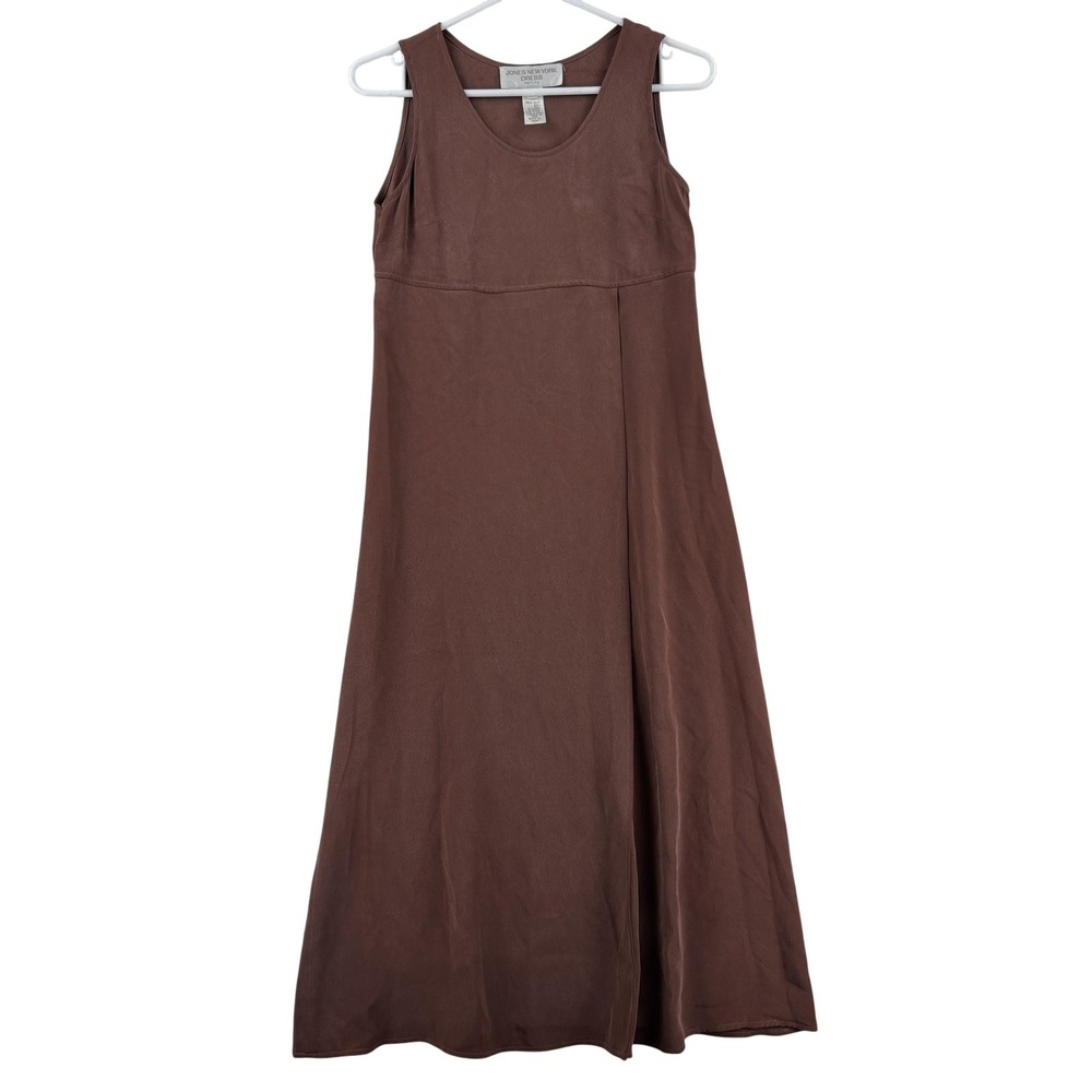 Jones New York Dress Dress Womens 2P Brown Silk Sleeveless Maxi Scoop Neck